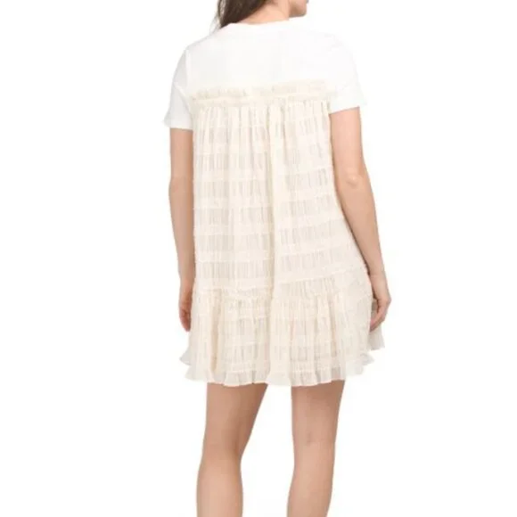 NWT ENGLISH FACTORY White/ivory Mini Ruched Chiffon T-shirt Dress Size S - Picture 7 of 7